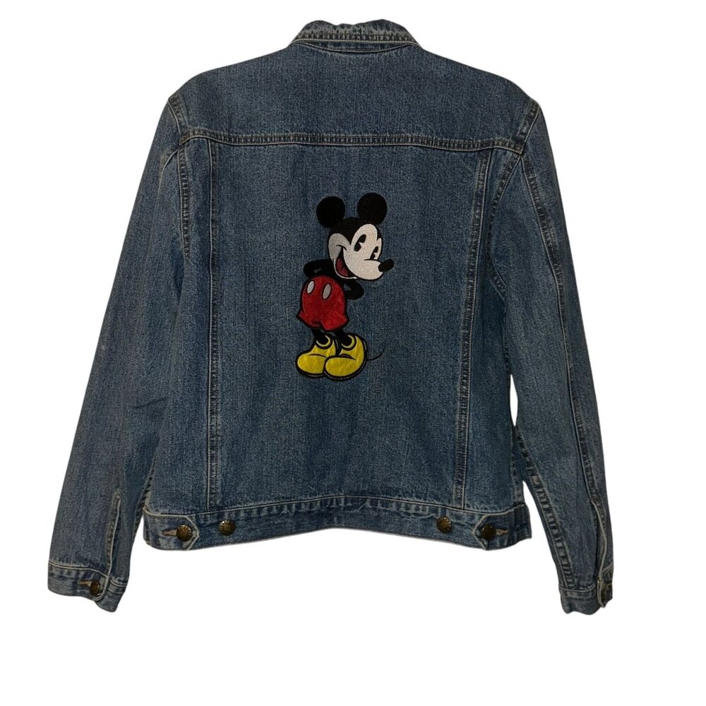 Disney Mickey Mouse Denim Jean Jacket Womens M Blue Embroidered Button Front - Picture 6 of 10
